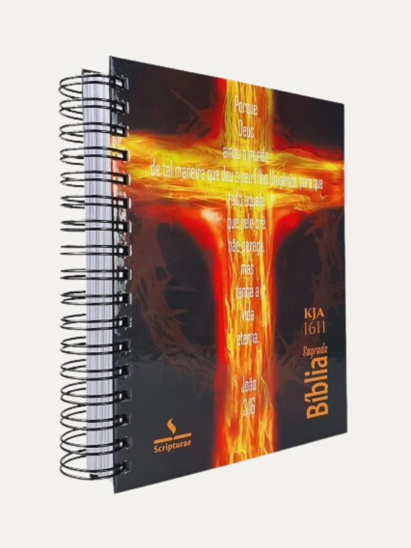 Bíblia King James I KJA I Anote I Espiral Textos e Mapas Coloridos I Cruz Laranja