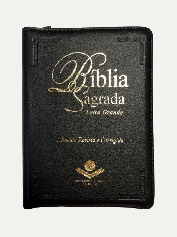 Bíblia Letra Grande capa couro Sintético preta ziper e índice, ARC - SBB