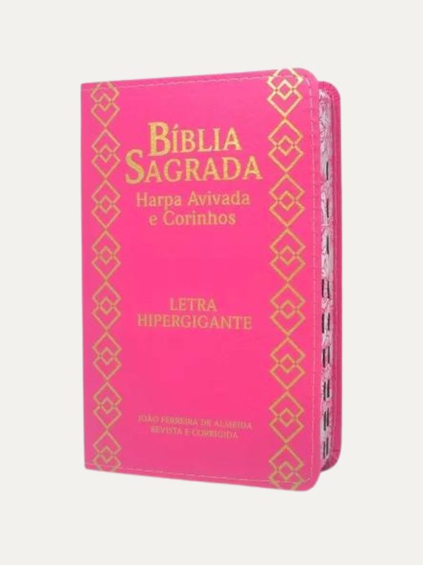 Bíblia Letra Hipergigante I ARC I Índice e Harpa I Pink