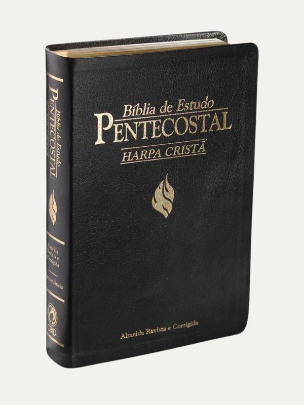 Bíblia de estudo pentecostal media com harpa preta