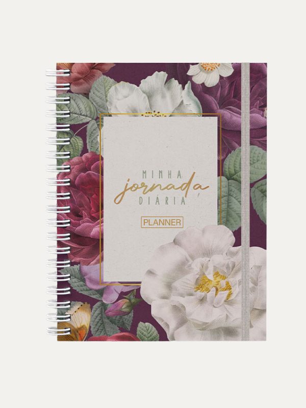 Minha Jornada Diária I Capa Dura I Flores Bordô I Planner Permanente