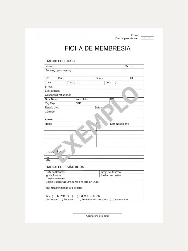 Ficha de Membresia de Igreja I Tamanho Carta I Pacote com 50 unidades