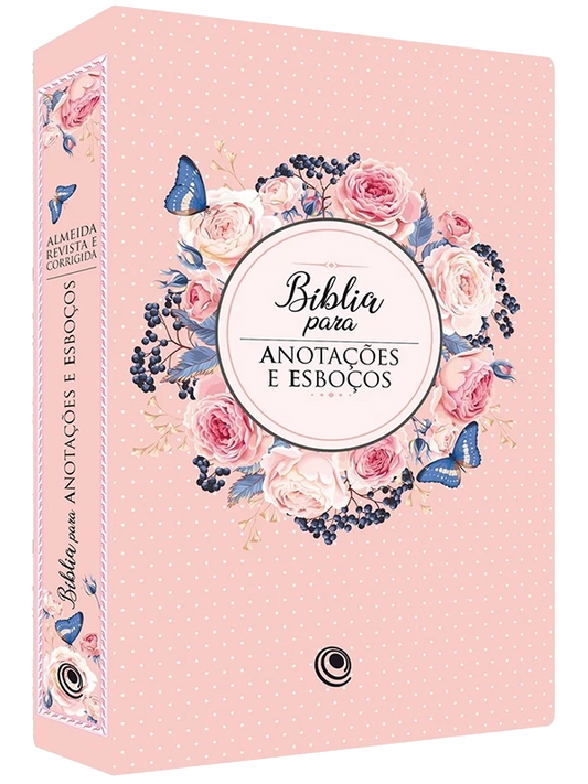 Bíblia para Anotações e Esboços | ARC | Capa Luxo Floral Rosa