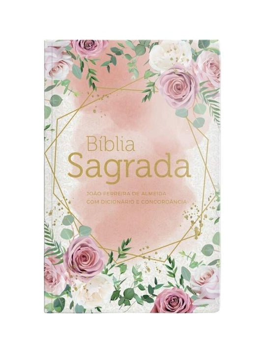 Bíblia RC gigante - Dicionário e concordância rosas blush Capa dura
