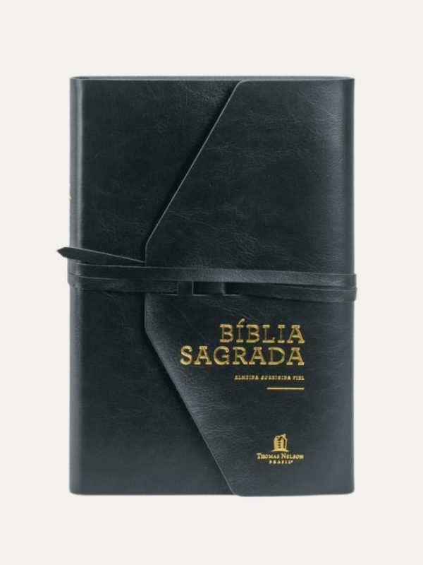 Bíblia ACF I Letra Grande fechamento em tira I Couro Soft Verde Artesanal
