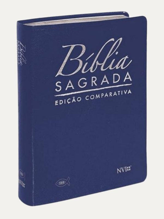 Bíblia Comparativa Ferreira De Almeida E NVI - Letra Extra Gigante, Capa Luxo Azul