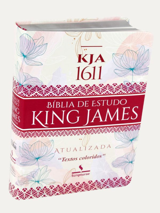 Bíblia KJA Estudo I luxo com textos coloridos I Capa Luxo Feminina