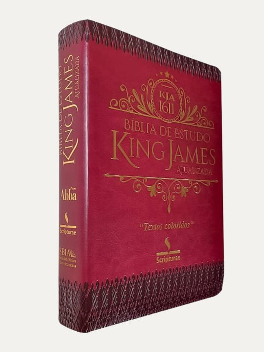 Bíblia KJA Estudo I luxo com textos coloridos I Capa Luxo Vinho