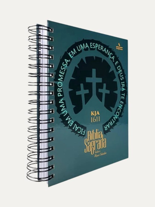 Bíblia King James I KJA I Anote I Espiral Textos e Mapas Coloridos I Três Cruzes