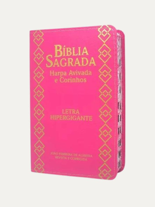 Bíblia Letra Hipergigante I ARC I Índice e Harpa I Pink