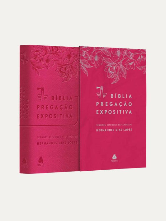 Bíblia Pregação Expositiva, RA -  Capa Luxo Rosa - Flores
