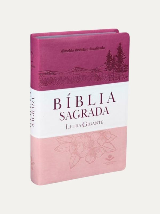 Bíblia RA Com Índice e Letra Gigante - Luxo Branco, Pink e Rosa