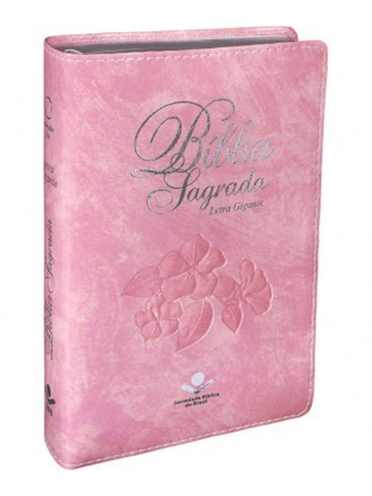 Bíblia Sagrada Letra Gigante I ARA I Índice I Couro Sintético Rosa Nobre