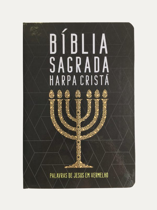 Bíblia Sagrada com Harpa Crista Menorah Preta