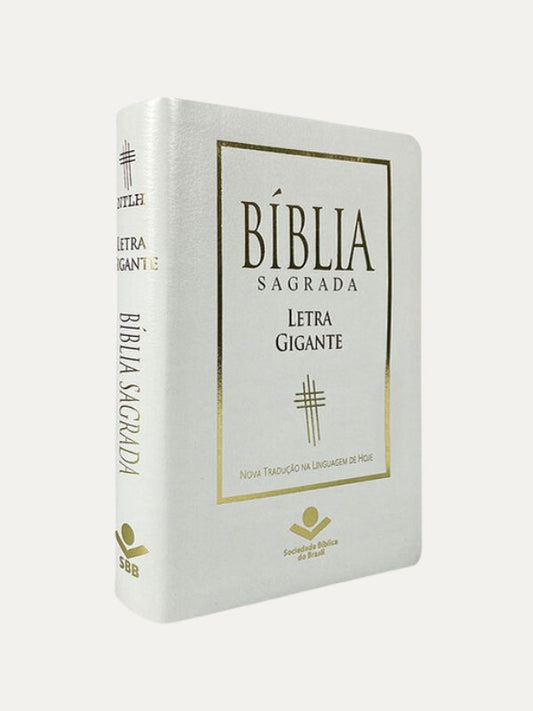 Bíblia Sagrada letra gigante capa branca beira dourada | NTLH