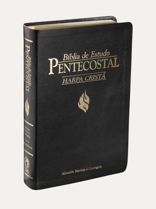 Bíblia de estudo pentecostal media com harpa preta