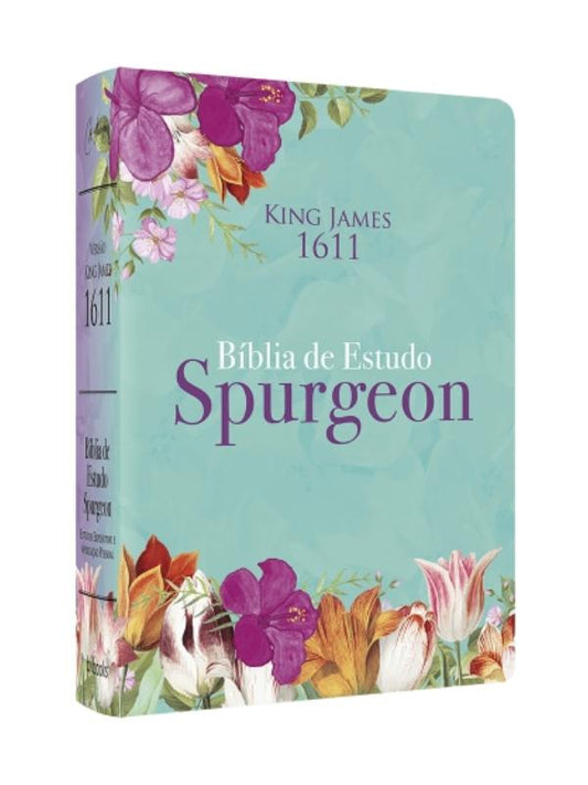 Bíblia de Estudo Spurgeon | King James 1611 | Letra Grande | Luxo | Floral Estudo expositivo I Aplic