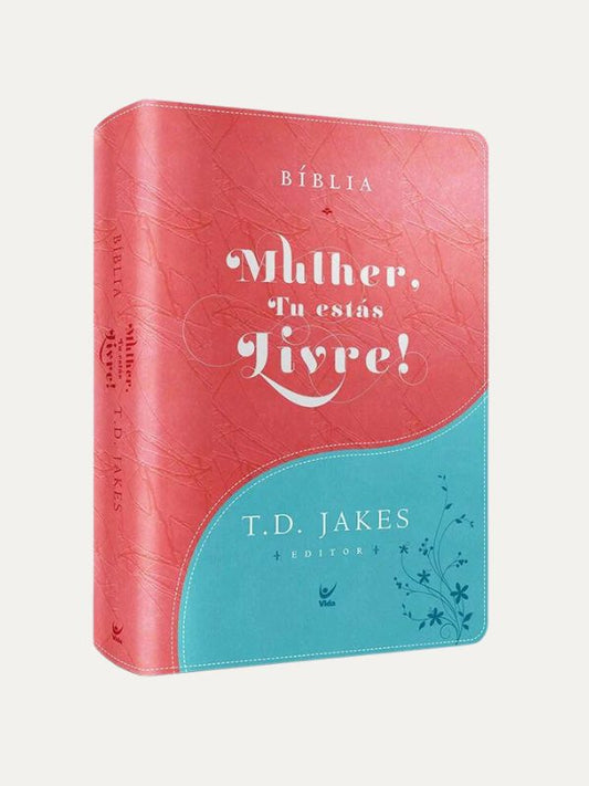 Bíblia Mulher Tu estás Livre I Luxo Turquesa e Vermelho I Com Índice