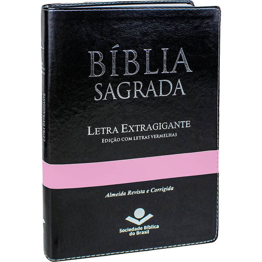 Bíblia Sagrada Letra Extragigante I ARC I Capa Preta Faixa Rosa